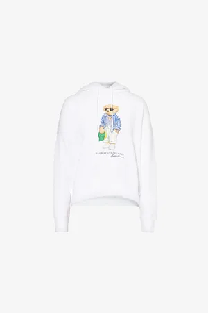 Ralph Lauren Womens Bear-Print Dropped-Shoulders Cotton-Blend Hoody