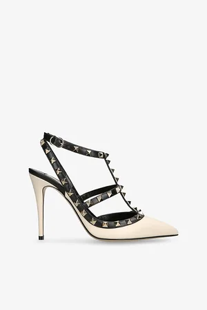 VALENTINO GARAVANI Womens Rockstud Two-Tone Patent Heeled Leather Pumps