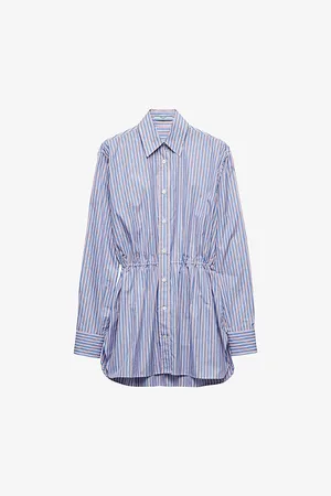Prada Womens Striped Drawstring-Waist Cotton Shirt