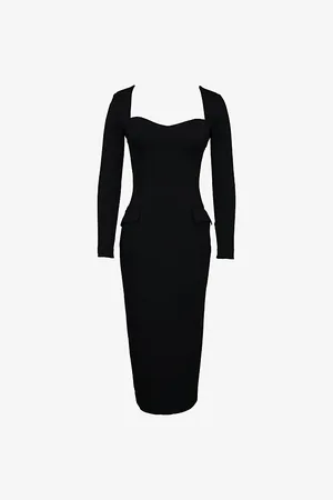 House Of Cb Womens Ella Long-Sleeve Stretch-Woven Midi Dress