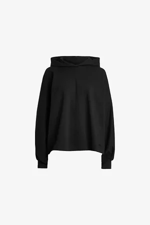 AllSaints Womens Artia Logo-Badge Relaxed-Fit Cotton Hoody