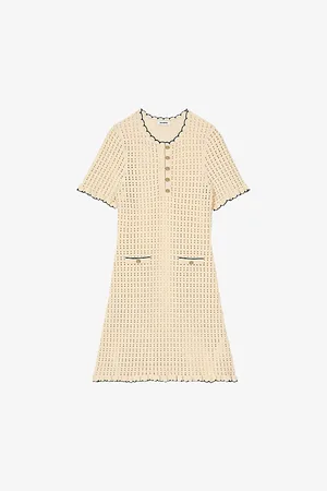 Sandro Womens Scallop-Trim Knitted Mini Dress