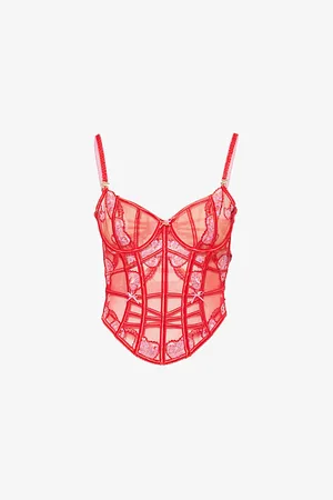 Lounge Underwear Womens Amoura Intimates Embroidered Lace Corset and Thong Set