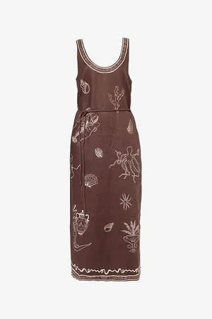 ALÉMAIS Womens Sammy Shoulder-Straps Linen Midi Dress