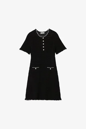 Sandro Womens Scallop-Trim Knitted Mini Dress