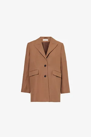 Skall Studio Womens Milan Peak-Lapels Relaxed-Fit Linen and Cotton-Blend Blazer