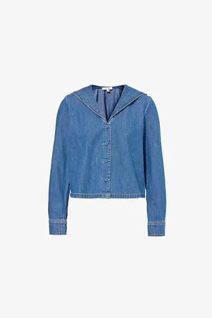 Frame Womens The Fleet V-Neck Denim-Blend Top