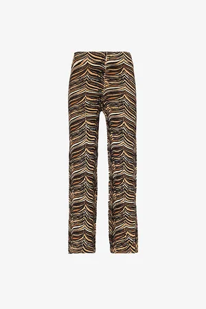 House of Sunny Womens Lobby Lounge Striped Straight-Leg Low-Rise Knitted Trousers