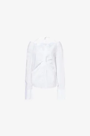 GOOD AMERICAN Womens Off-Shoulder Knot Cotton-Poplin Top