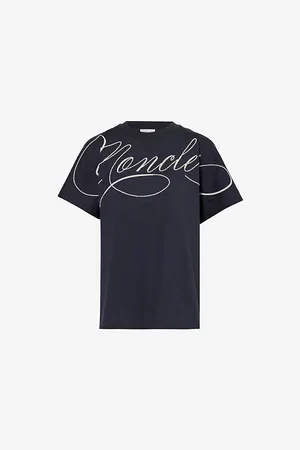 Moncler Womens Script-Embroidery Short-Sleeve Cotton-Jersey T-Shirt