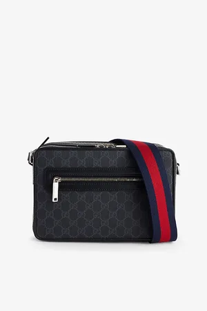 Gucci Mens Gg-Monogram Coated-Canvas Cross-Body Bag