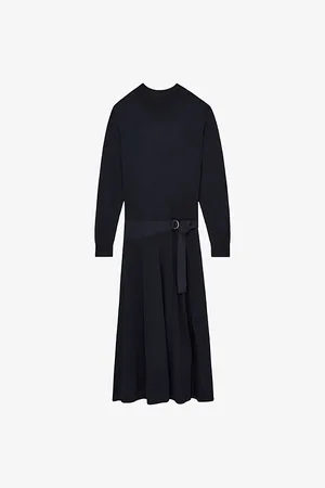 Reiss Womens Alina Belted Compact-Knit Midi Dress