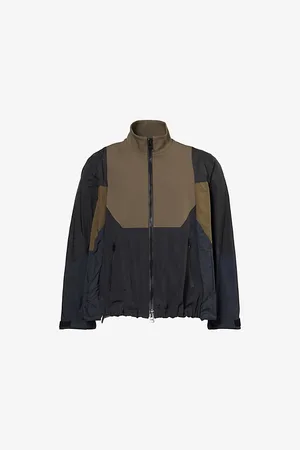 SACAI Mens High-Neck Contrast-Panels Relaxed-Fit Woven Jacket