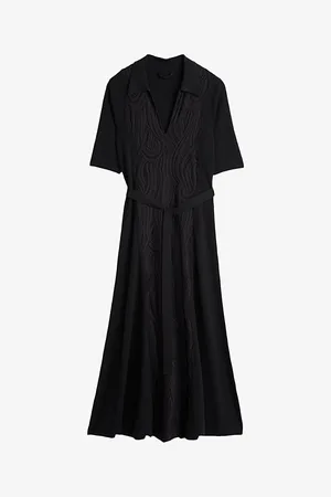 Joseph Womens Lace-Pattern V-Neck Wool-Blend Knitted Midi Dress