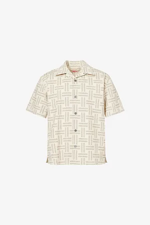 Kenzo Mens Geometric-Print Camp-Collar Relaxed-Fit Stretch-Cotton Shirt