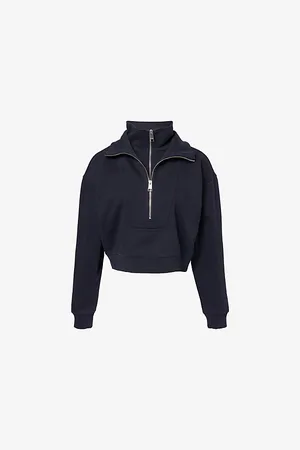 Frame Womens The Double Half-Zip Cotton-Blend Sweatshirt