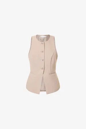 GOOD AMERICAN Womens Luxe Suiting Round-Neck Woven Vest