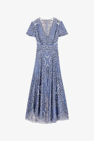 Maje Womens Paisley-Print Mesh-Trim Woven Maxi Dress