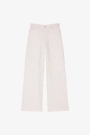 Maje Womens Rhinestone-Embellished Flared-Leg High-Rise Stretch-Denim Jeans