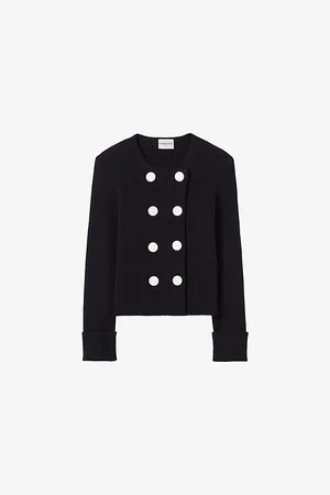Claudie Pierlot Womens Button-Embellished Double-Breasted Wool-Blend Cardigan