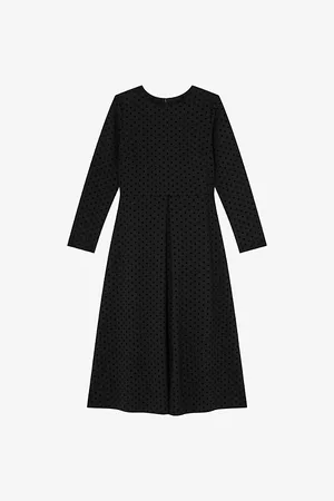 LK Bennett Womens Marim Spot-Print Long-Sleeve Stretch-Woven Midi Dress
