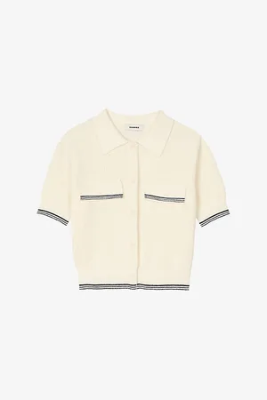 Sandro Womens Short-Sleeved Ribbed Cotton-Blend Cardigan