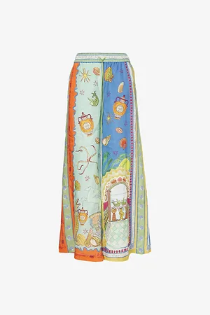 ALÉMAIS Womens Surrealist Wide-Leg Linen Trousers