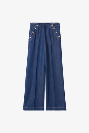 Claudie Pierlot Womens Wide-Leg Denim-Look Woven Sailor Trousers