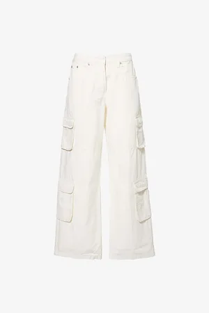 Represent Womens Fender Cargo Multi-Pockets Wide-Leg High-Rise Cotton Trousers