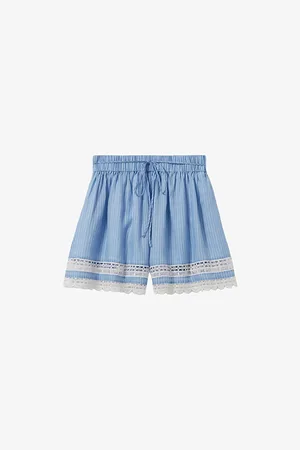 Claudie Pierlot Womens Striped Lace-Trim Ramie Shorts