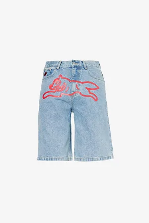 ICECREAM Mens Running Dog Graphic-Print Denim Shorts