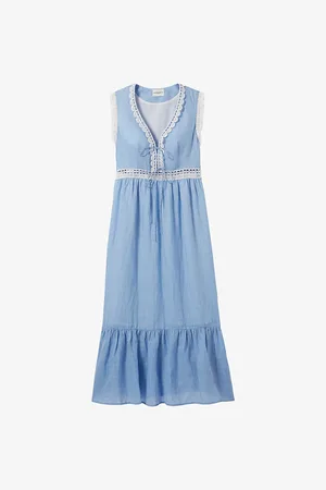 Claudie Pierlot Womens Striped Lace-Trim Ramie Maxi Dress