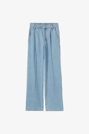 Claudie Pierlot Womens Logo-Embroidered Wide-Leg Denim Jeans