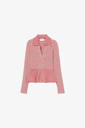 Claudie Pierlot Womens Stripe V-Neck Fine-Knit Top