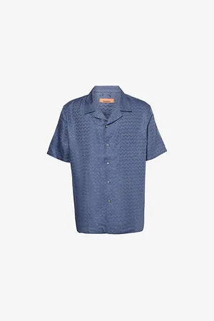 Missoni Mens Camp-Collar Short-Sleeve Cotton-Blend Shirt