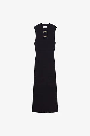 Claudie Pierlot Womens Bow-Embellished Sleeveless Knitted Midi Dress