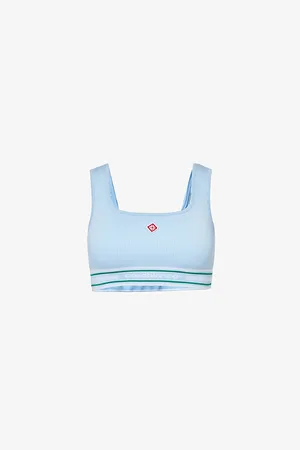Casablanca Womens Cropped Seamless Scoop-Neck Stretch-Woven Top
