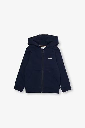 HUGO BOSS Brand-Print Kangaroo-Pocket Cotton-Blend Hoody 4-16 Years
