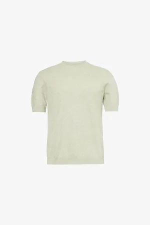 Emporio Armani Mens Text Short-Sleeve Knitted Wool and Cotton-Blend Jumper