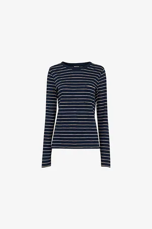Whistles Womens Stripe-Pattern Patch-Pocket Cotton Top