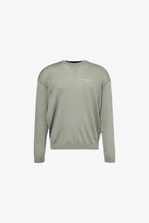 Emporio Armani Mens Scripted-Logo Knitted Wool Jumper