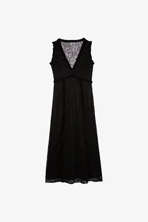 The Kooples Womens V-Neck Ruffle-Trim Woven Midi Dress