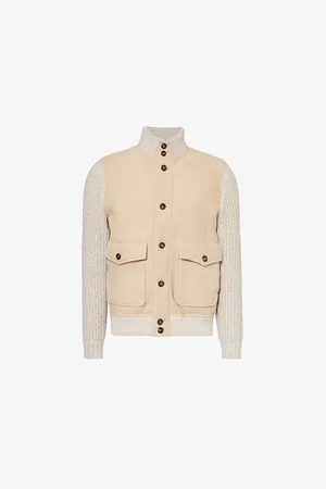 ELEVENTY Mens Knitted-Sleeve Shearling and Suede Bomber Jacket