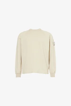 Stone Island Mens Raglan-Long-Sleeves Crew-Neck Relaxed-Fit Stretch-Cotton Sweatshirt