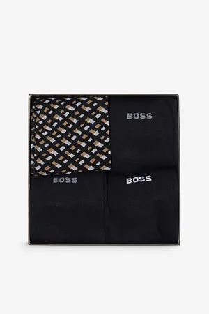 HUGO BOSS Mens Crew-Length Intarsia-Branding Pack Of Four Cotton-Blend Socks