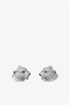 Cartier Panthère De 18ct White-Gold, Diamond, Onyx and Emerald Earrings