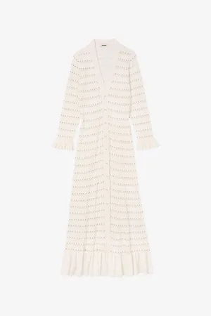 Sandro Womens Long-Sleeve V-Neck Pointelle-Knit Maxi Dress