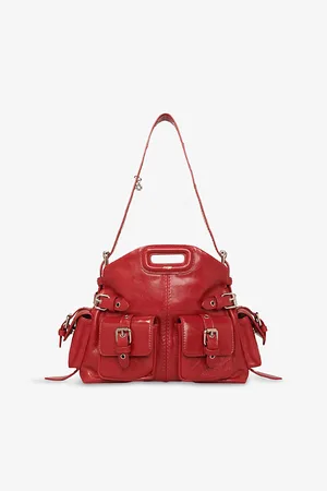 Maje Womens Logo-Embossed Pocket-Embellished Leather Cross-Body Bag