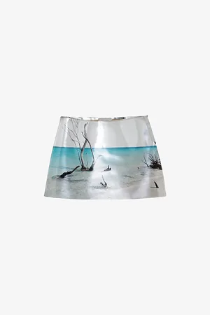 Prada Womens Graphic-Print Shiny Leather Mini Skirt
