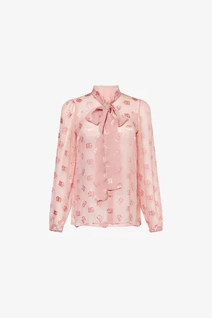 Dolce & Gabbana Womens Monogram-Print Sheer Silk-Blend Blouse